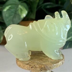 Chinese Jade Rhino Figurine Carved Rhinoceros Animal Figure Statue Vintage 3.5"